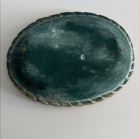 Chunky Mexican Terracotta Bowl Green Rope Edge Rustic Folk Pottery - Picture 5 of 8